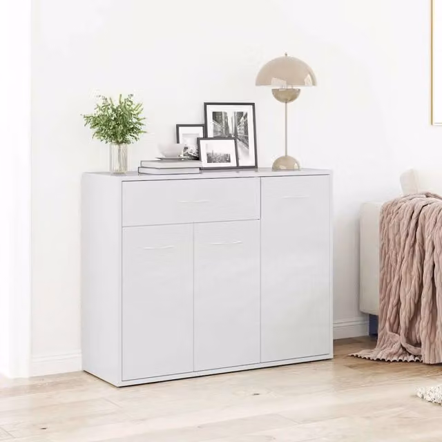 Credenza Bianco Lucido 88x30x70 cm in Legno Multistrato
