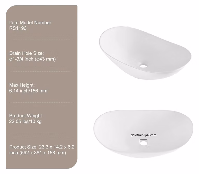 Specchio da parete, design ovale, realizzato in Vetroceramica resistente, dimensioni 23.3 x 14.2 in