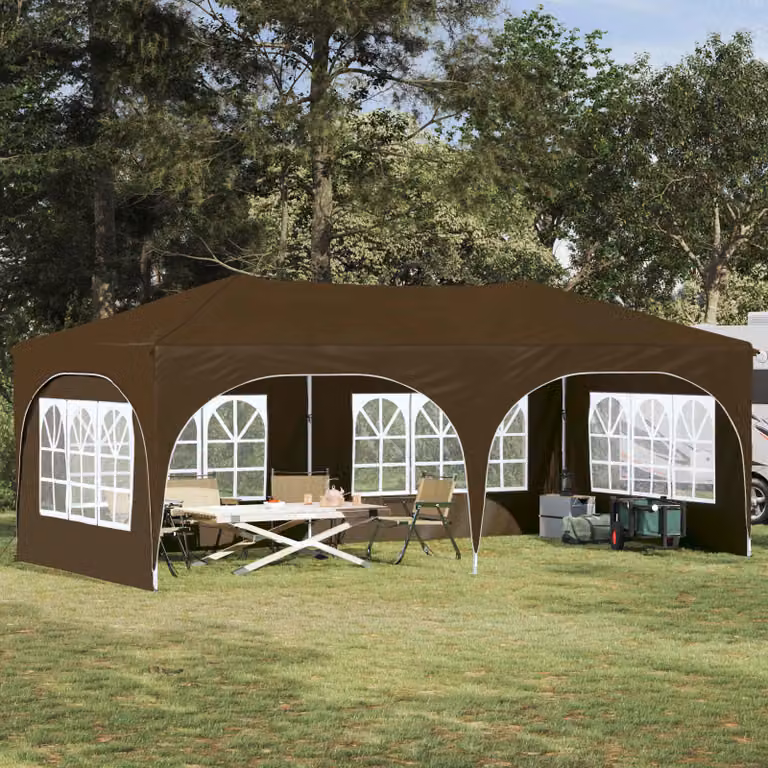 vidaXL Tenda per feste a pop-up beige e marrone L/P/H: 575 x 288 x 245 cm