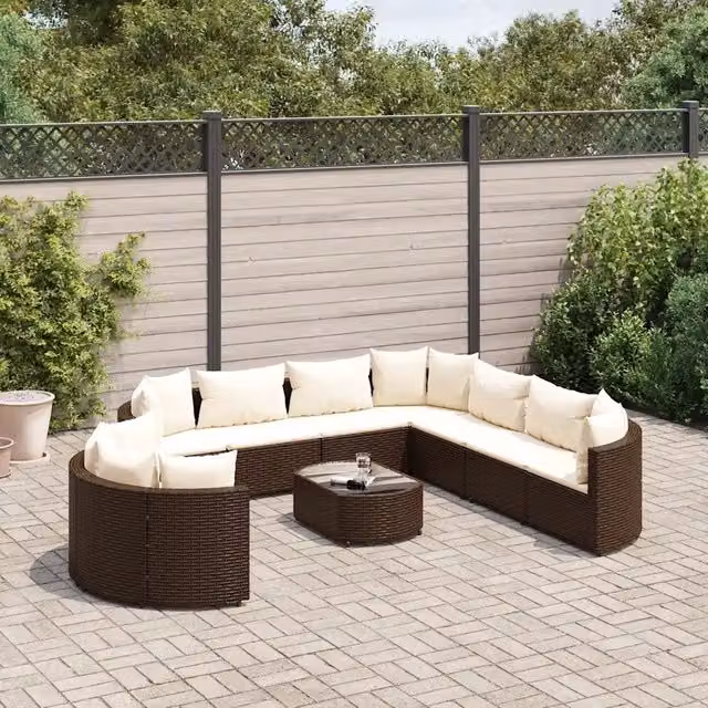 Set Divani da Giardino 10pz con Cuscini in Polyrattan Marrone 3308409