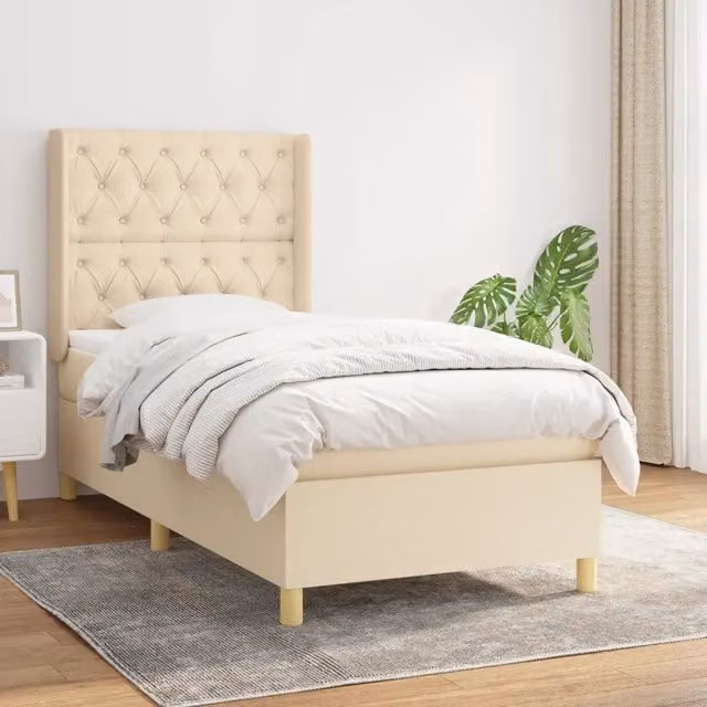 Giroletto a Molle con Materasso-Struttura Letto con Materasso Crema 80x200 cm inTessuto 277405