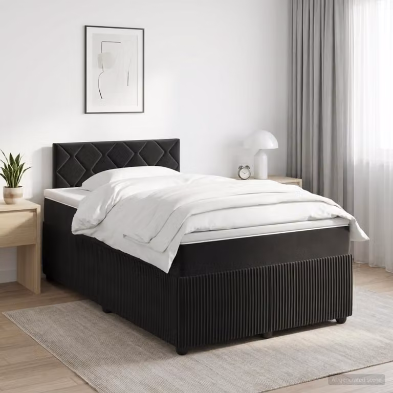 Letto box spring vidaXL con materasso in velluto nero, L/P: 120 x 200 cm