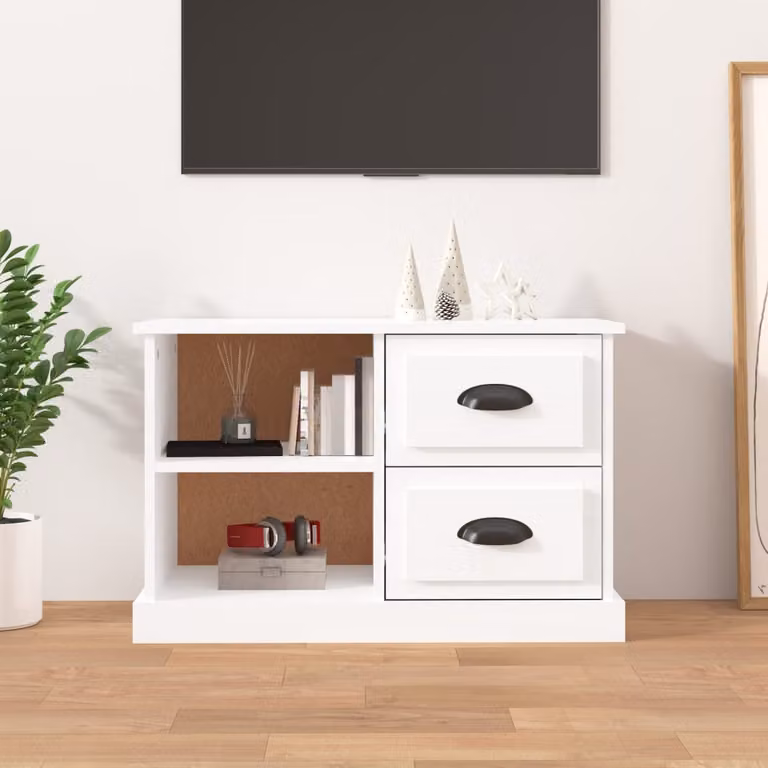 vidaXL Mobile Porta TV Bianco Lucido in Legno Multistrato L: 73 cm, P: 35,5 cm, H: 47,5 cm