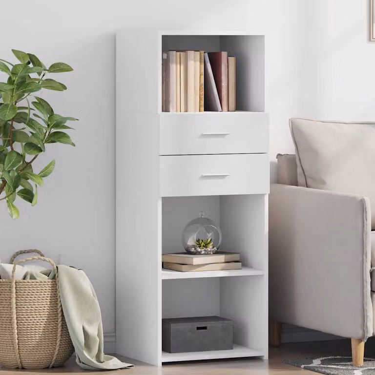 Credenza moderna vidaXL in legno multistrato e MDF, colore bianco, L 45 cm x P 42,5 cm x H 124 cm