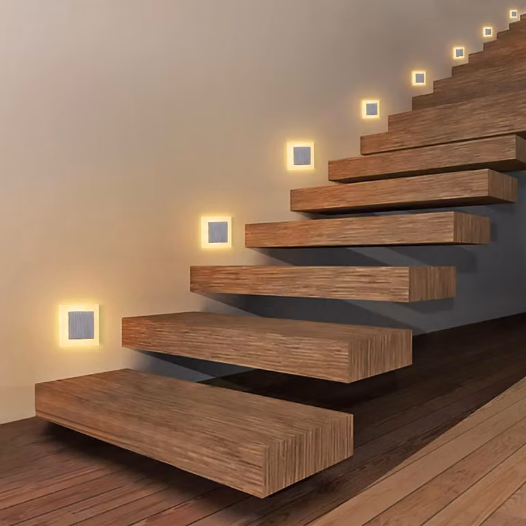 4 luci LED per scale, 3W, luce calda, acciaio inossidabile/vetro acrilico