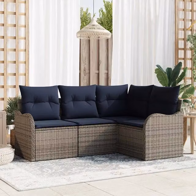 Set Divano da Giardino Grigio polyrattan 3345685