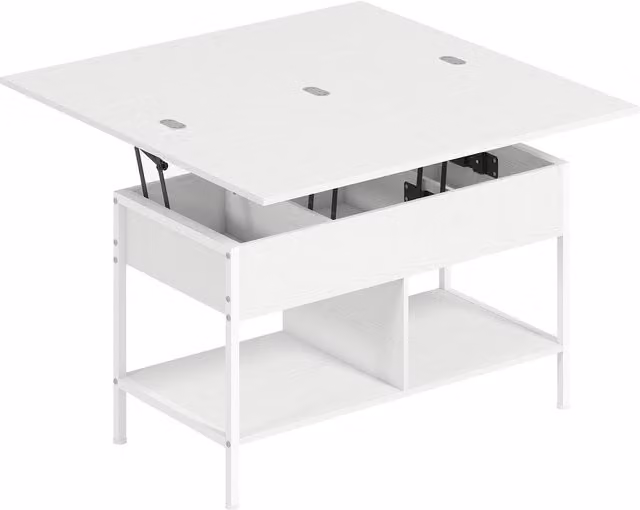 Tavolino da salotto HOMCOM alzabile e allungabile con vano nascosto, Bianco, L: 98 cm, P: 49 cm, H: 55 cm