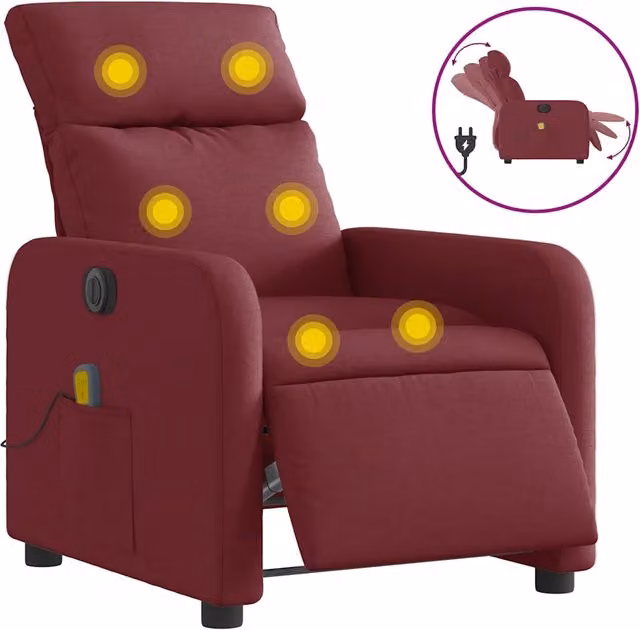 Poltrona Massaggiante | Sedia Relax Reclinabile Elettrica Rosso Vino Tessuto