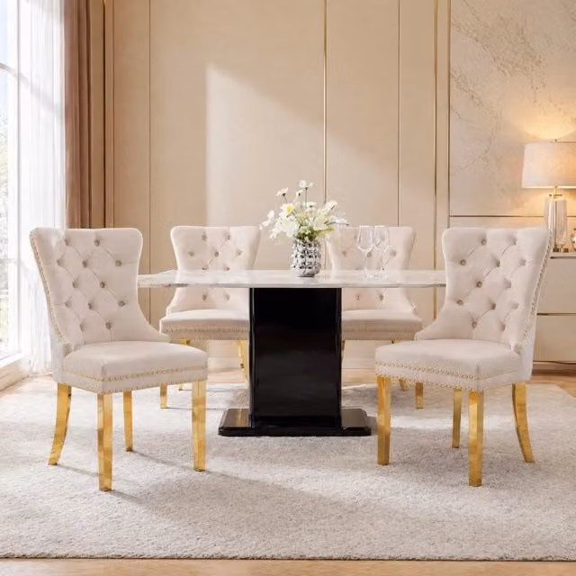 Sedia da pranzo 50,5x45x95 cm beige in velluto - gambe regolabili