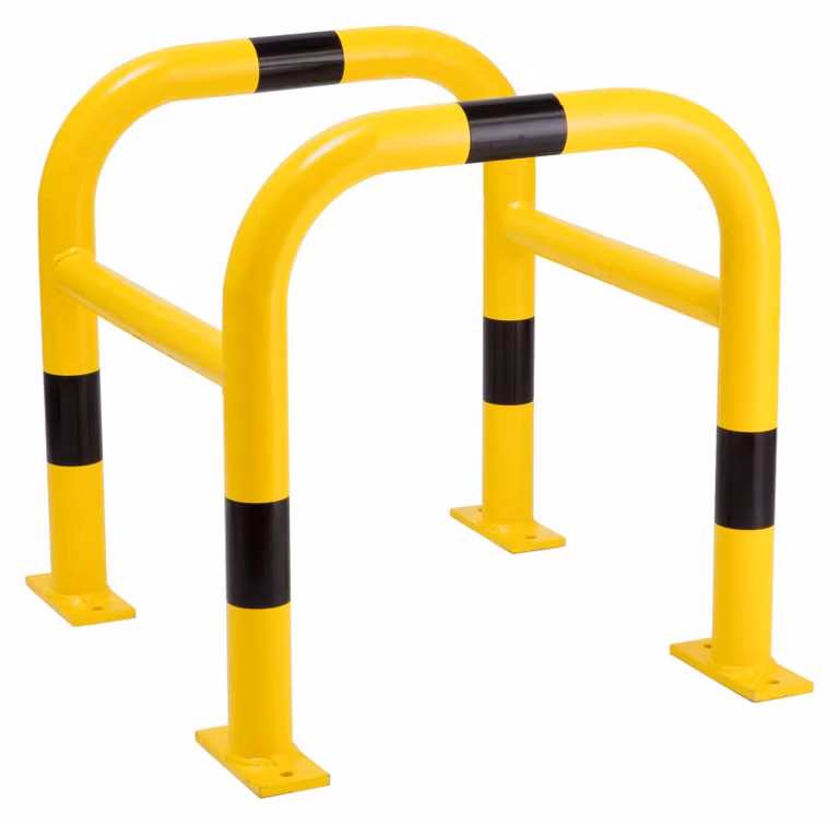 Protezione per colonne, staffa tubolare da 60 mm, montante da 48 mm, LxPxA 520x520x600 mm, con piastra di base da fissare con tasselli, verniciata in giallo