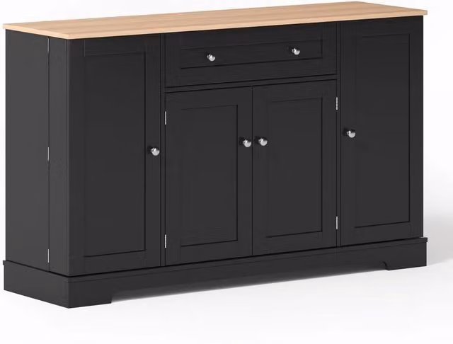 Sideboard multifunzionale da cucina 138 cm con cassetto, ante a ripiani regolabili e protezione anti-ribaltamento