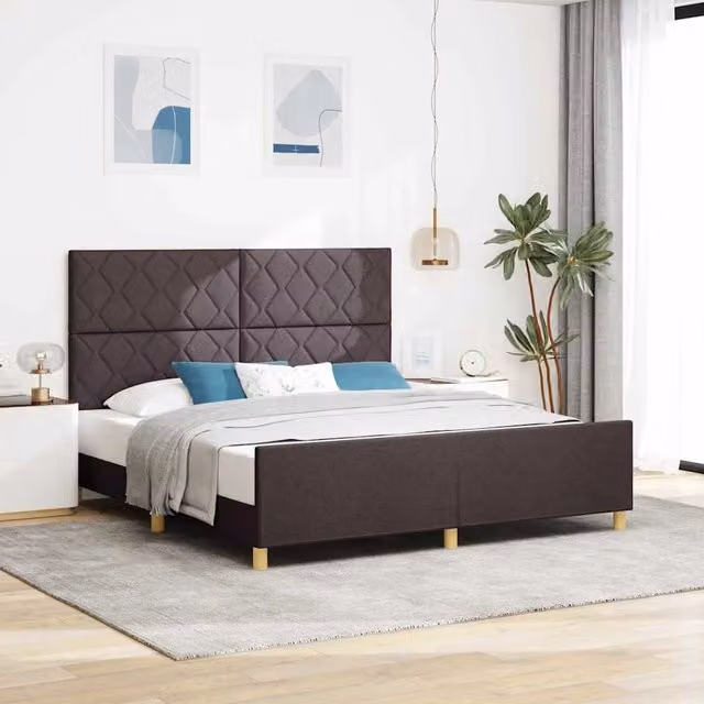 Struttura del letto moderna vidaXL in tessuto e legno marrone L/P/H: 207 x 180 x 128 cm – 1