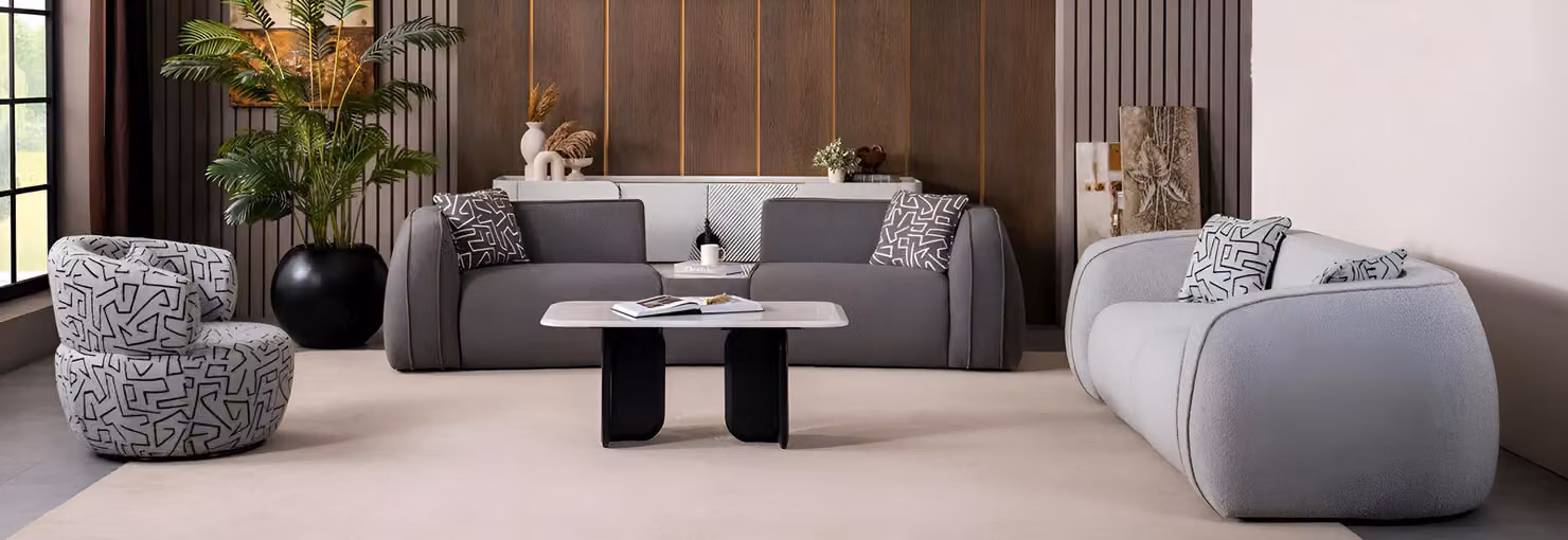 Graues Modernes Wohnzimmer-Set – 3-Sitzer Sofa Sessel & Polstermöbel