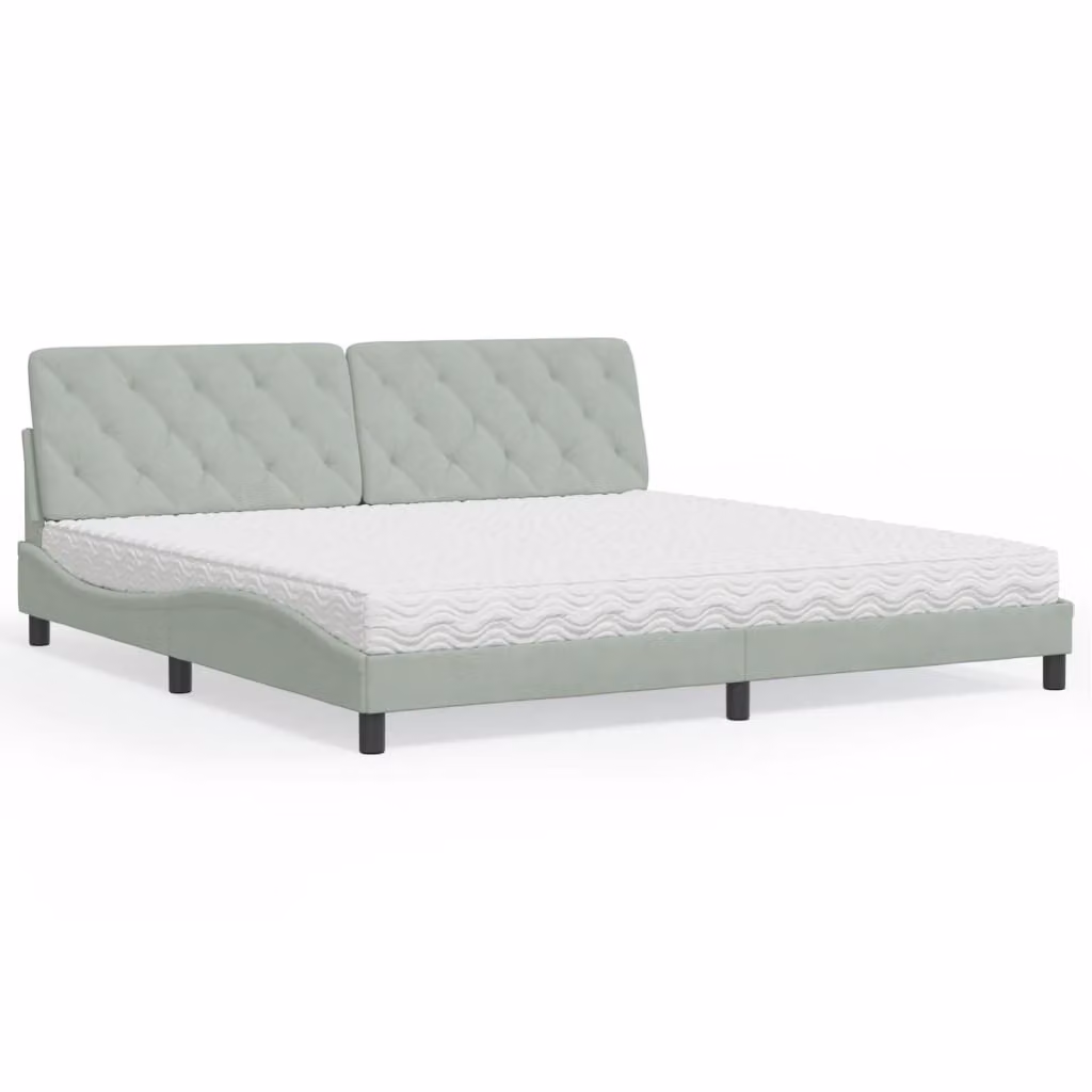 Letto moderno vidaXL con materasso in schiuma e struttura in velluto grigio chiaro, L/P/H: 200 x 200 x 74,5 cm