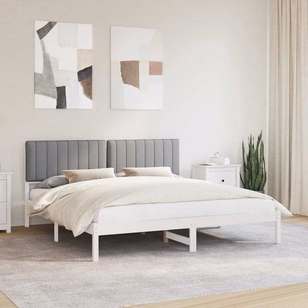 Letto con Testiera Rivestita vidaXL in Legno di Pino e Tessuto Grigio L/P/H: 180 x 200 x 185,5 cm – 1