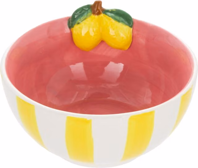 Ciotola dessert in ceramica Florafruit con motivo a righe gialle e limoni, Diametro: 10,8 cm – 1