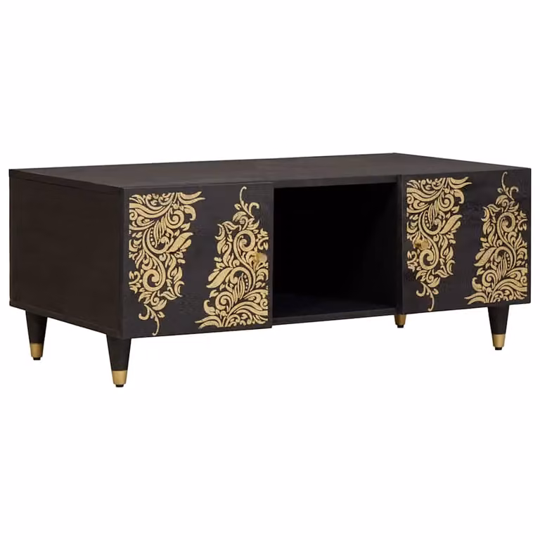 vidaXL Tavolino da salotto moderno in legno di mango e metallo, L: 100 cm, P: 54 cm, H: 40 cm, Nero/Marrone