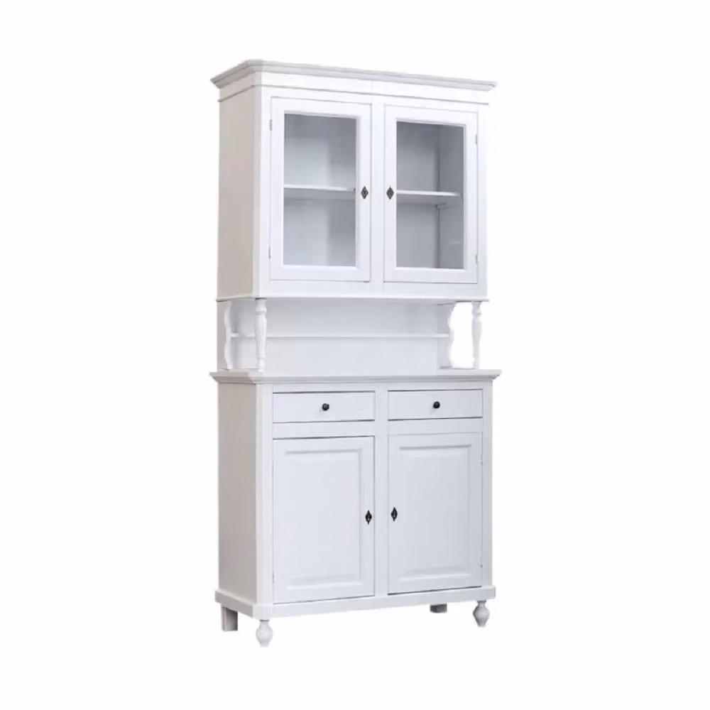 Set di cristalliera e credenza classica in legno stile shabby chic bianco opaco Mobili 2G – 2