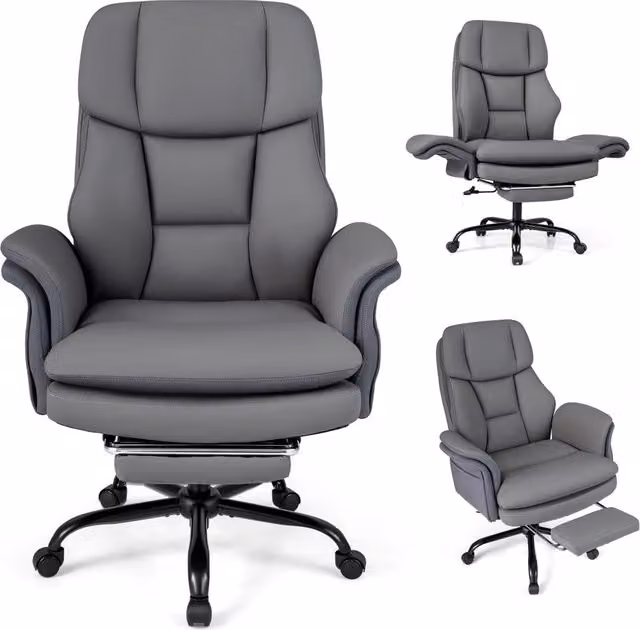 Sedia da ufficio ergonomica braccioli regolabili su 5 livelli e poggiapiedi retrattile, Sedia scrivania con rotelle girevole Grigio