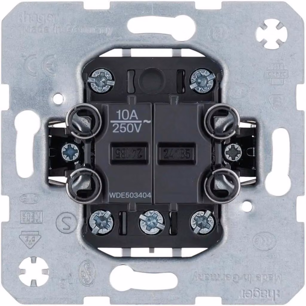 Pulsante di gruppo Hager 4S WDE503404 a 0 posizioni, modulo a bilanciere da incasso, 10 A