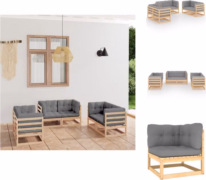 vidaXL Set di 6 pezzi da giardino con cuscini in pino massiccio - Set di mobili da giardino