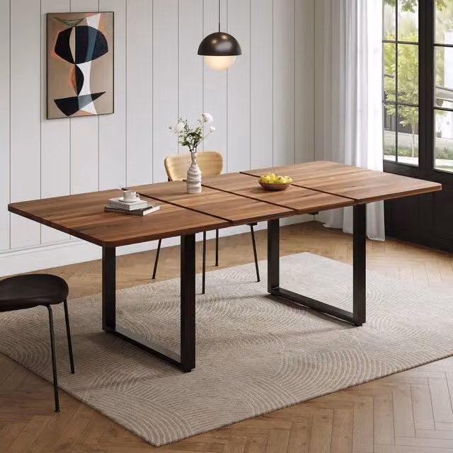 Tavolo da pranzo allungabile 140/180/220x80 cm in MDF color noce con gambe in metallo