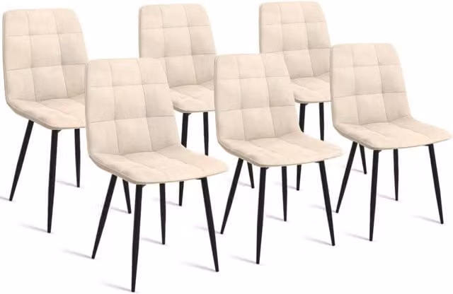 Set di 6 sedie da pranzo MILA IDMarket in velluto beige con struttura in metallo e plastica