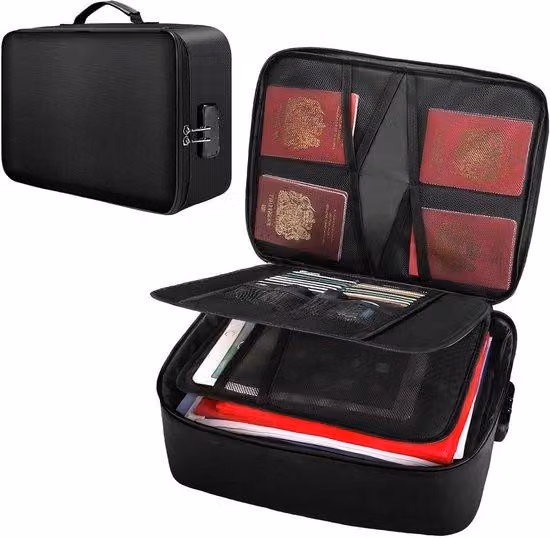 Cassetta ignifuga per documenti, dotata di serratura e cinghia, impermeabile e portatile, ideale per certificati e documenti importanti, dimensioni 36 x 27 x 10 cm