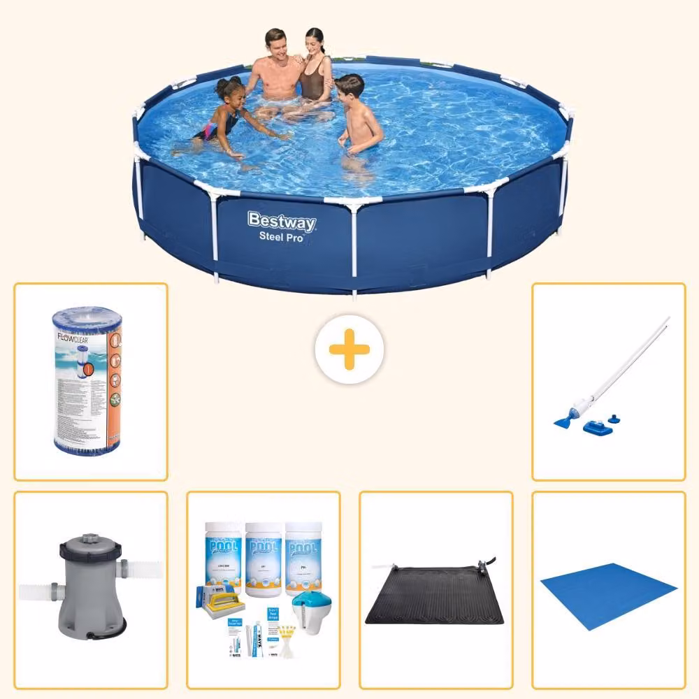 Bestway Steel Pro, piscina in acciaio, forma rotonda - 366x76 cm - composta da 7 elementi, modello S22102