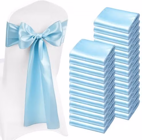 VEVOR Set di 100 Fasce per Sedie in Raso Blu con Fiocchi, L 275 x P 17 cm