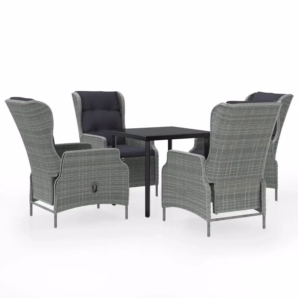 Set da pranzo da giardino moderno vidaXL in acciaio verniciato a polvere e vetro, 5 pezzi, Grigio e Nero – 2