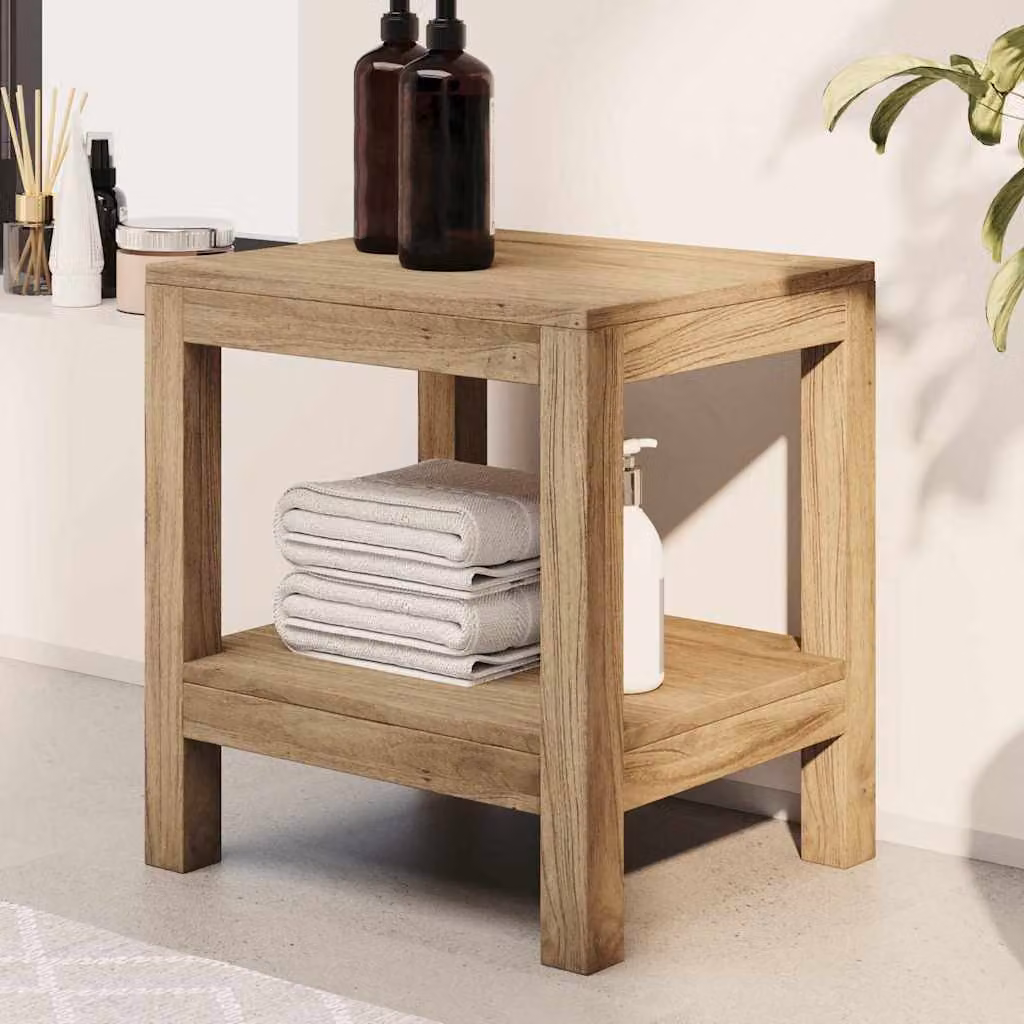 vidaXL Tavolino da Bagno in Legno Massello di Teak Marrone L/P/H: 35 x 45 x 45 cm