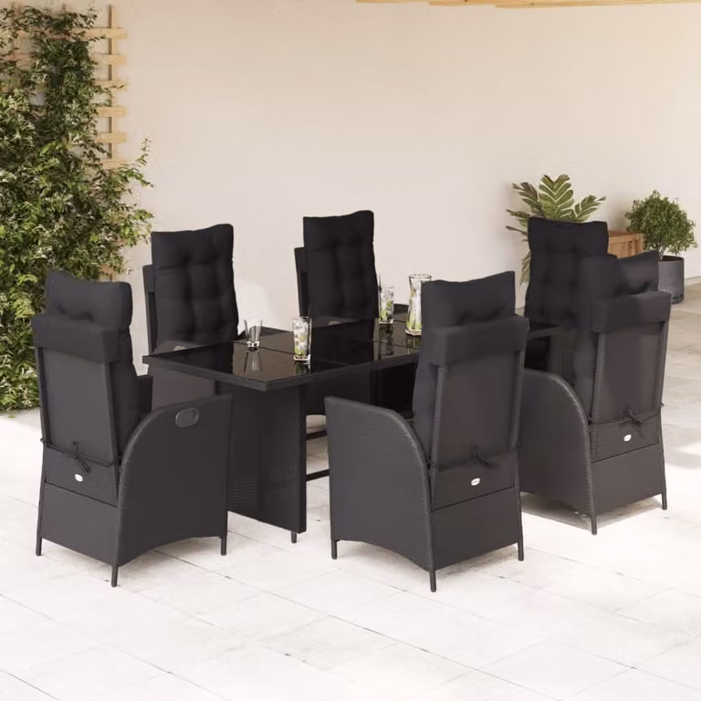 Maison Exclusive - Set da Pranzo da Giardino 7 pz Nero con Cuscini in Polyrattan