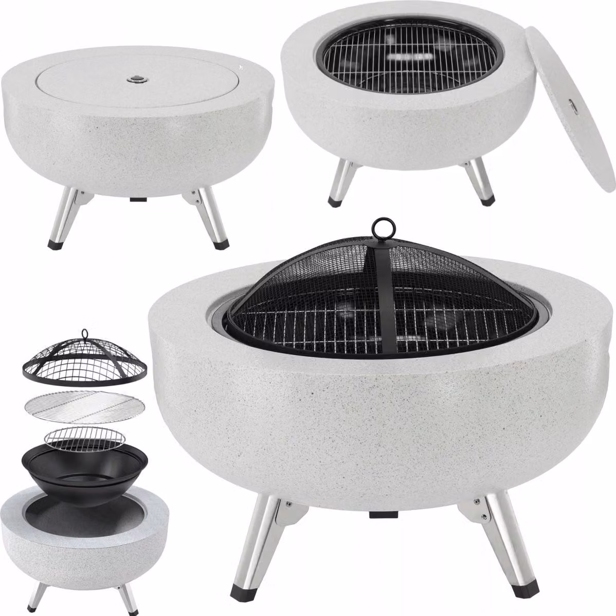 Braciere, barbecue, tavolo da giardino 64,5 cm con griglia 43,5 cm + parascintille