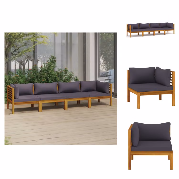 vidaXL Divano da giardino a 4 posti con cuscini in legno massiccio di acacia - Set di mobili da giardino