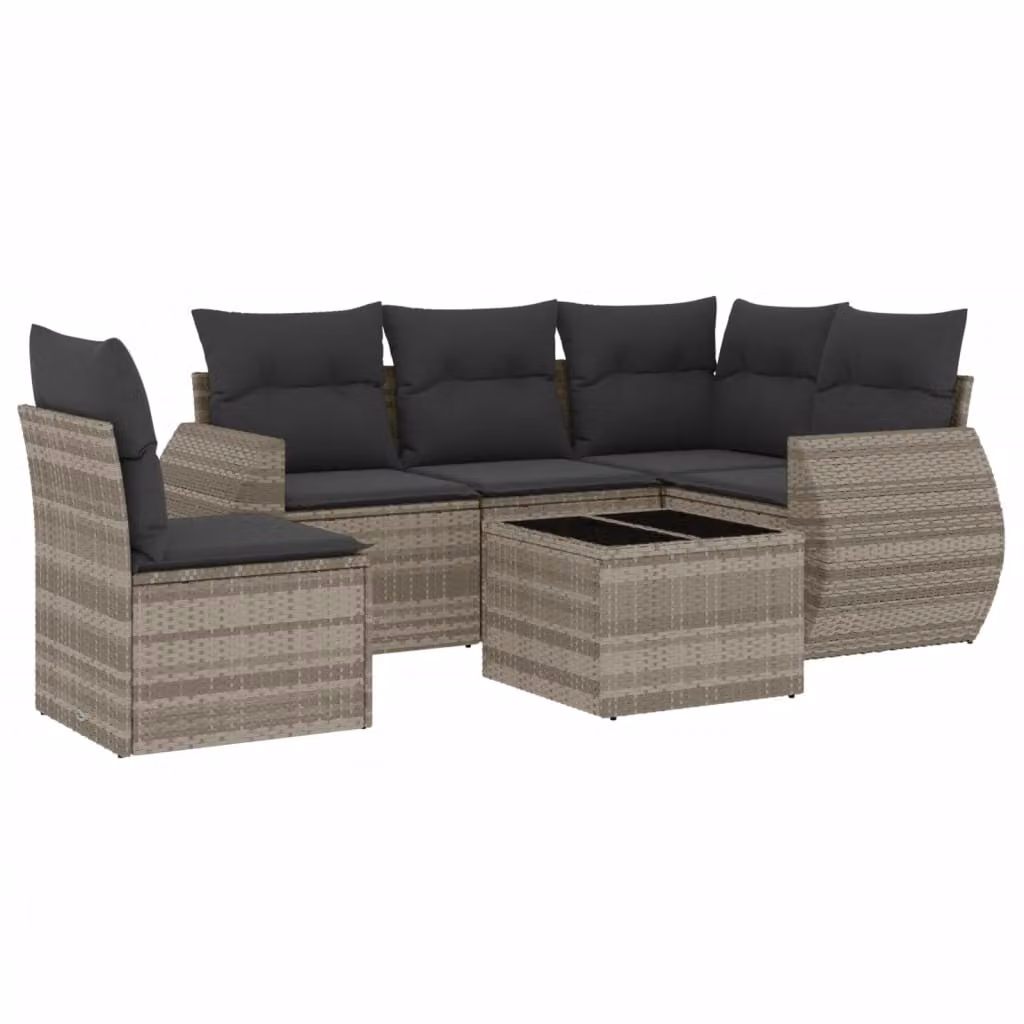 Set Divano da Giardino 6pz con Cuscini Grigio Chiaro Polyrattan
