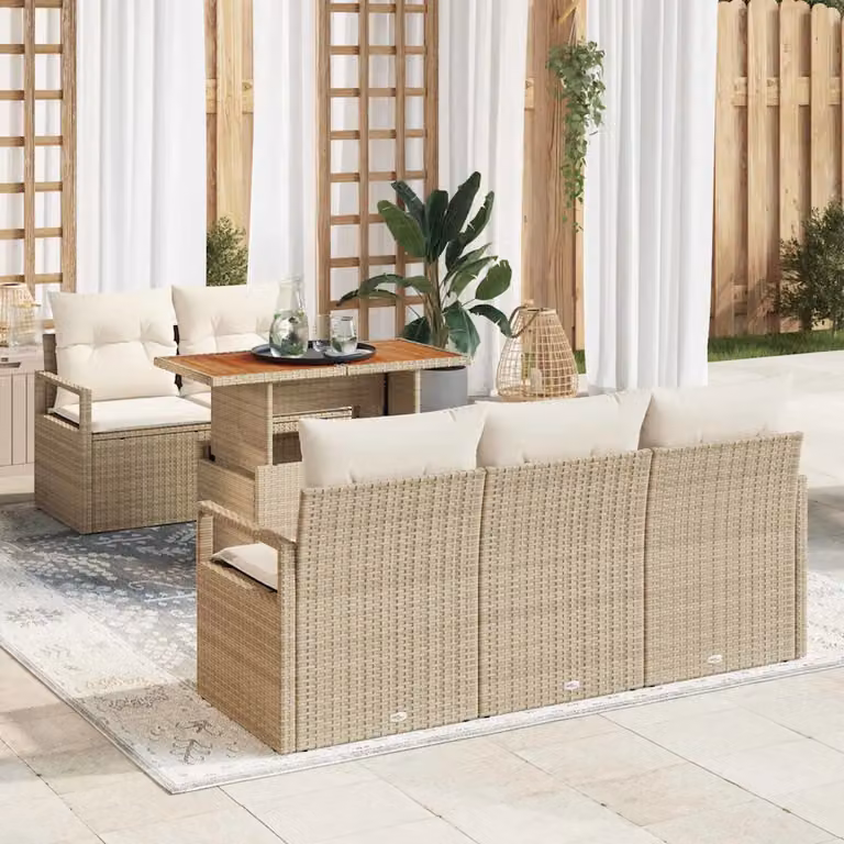 Set Divano da Giardino vidaXL a forma a U composto da 6 pezzi con cuscini beige