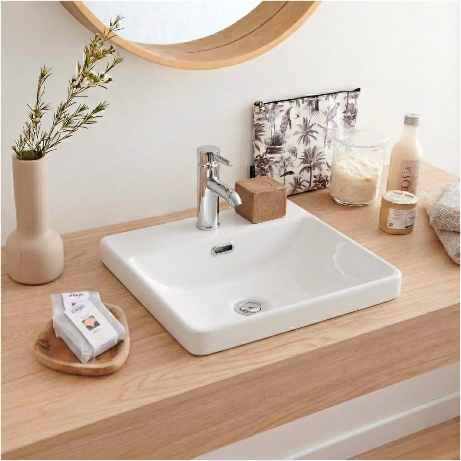 Lavabo semincasso quadrato in Vetroceramica bianca LEA 37cm