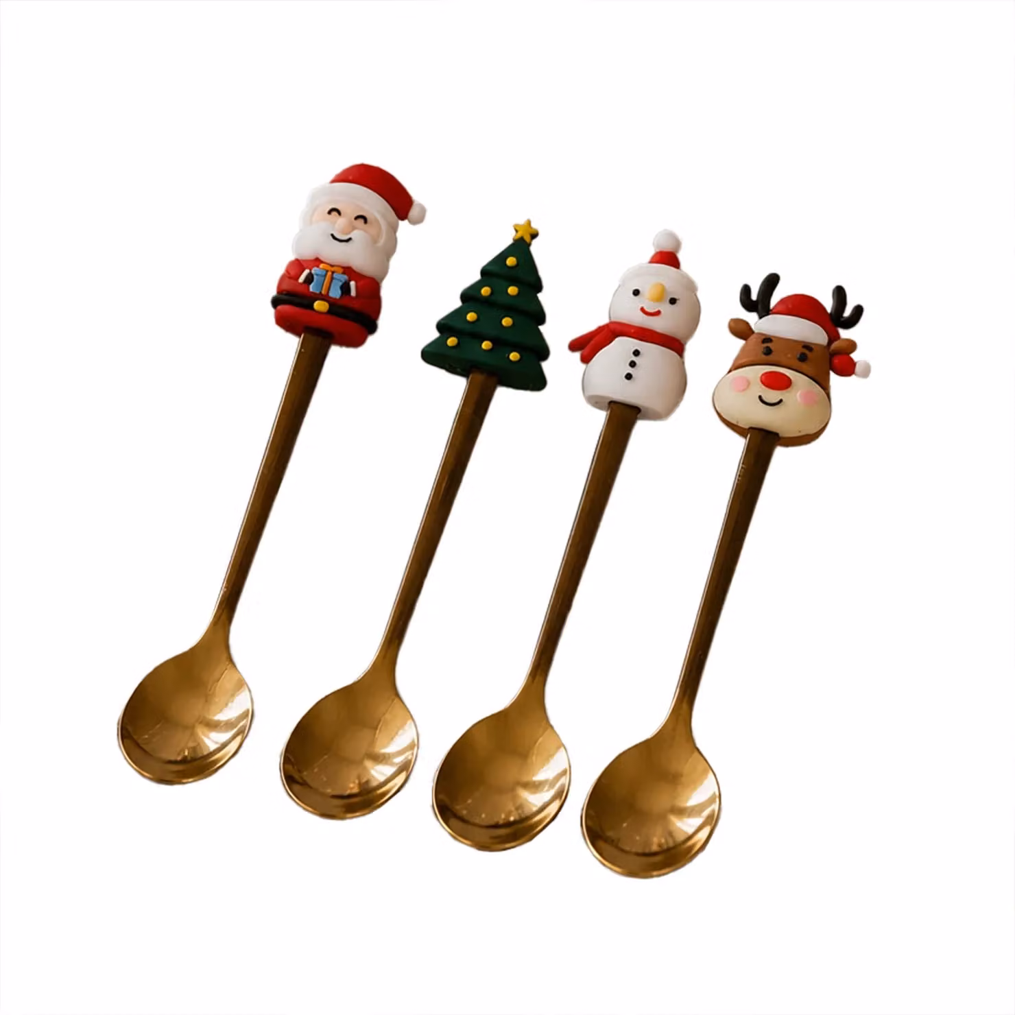 Vestiamo Casa Set 4 Cucchiaini Natalizi Oro in Acciaio Inox e PVC Lavabile in Lavastoviglie – 1