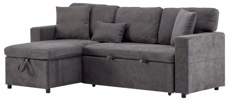 Divano angolare con letto estraibile - Divano letto - Divano trasformabile in letto - Divano relax - Divano angolare con letto estraibile - Grigio scuro - Con spazio contenitivo