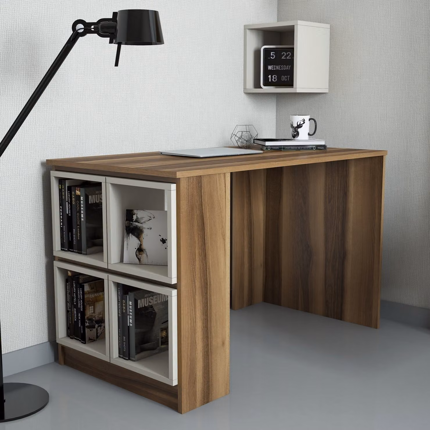 Skye Decor, Box - Walnut, Cream, scrivania, noce, 100% pannelli truciolari rivestiti in melamina, 120 x 65 x 75 cm
