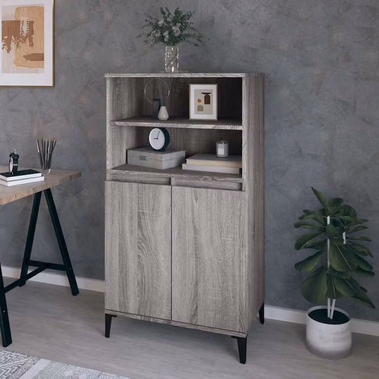 Credenza stile industrial vidaXL in legno e metallo, Grigio, L: 60 cm, P: 36 cm, H: 110 cm