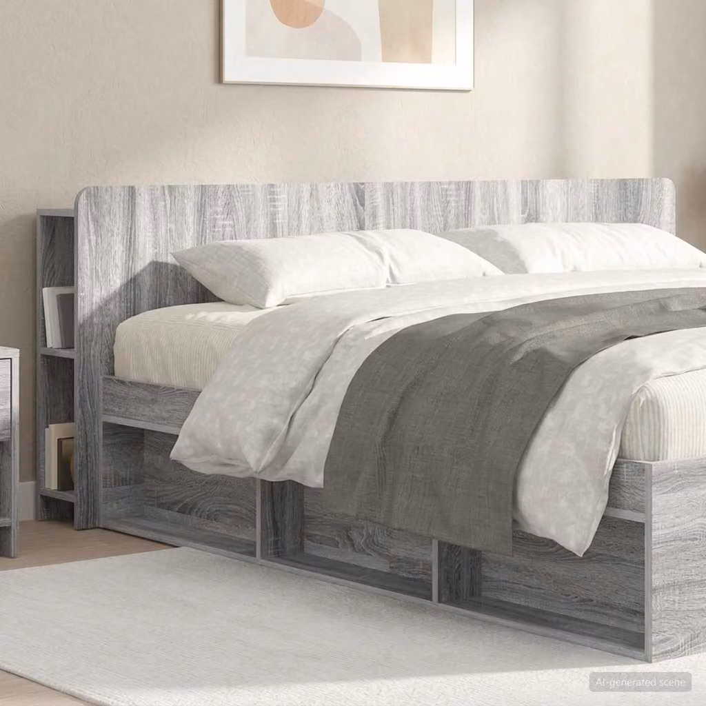 Testata del letto moderna vidaXL in legno ingegnerizzato grigio con ripiani e comodini integrati