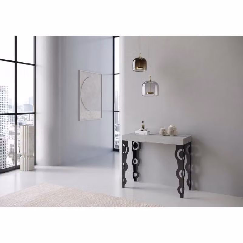Consolle allungabile Itamoby Karamay con telaio antracite e finitura cemento, L/P/H: 90 x 40 x 77 cm, estensibile fino a 300 cm – 2