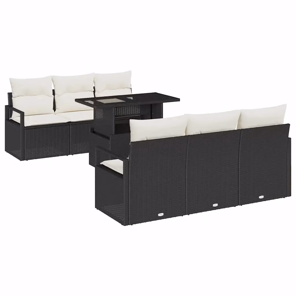 Set Divano da Giardino vidaXL 7 Pezzi a Forma di L con Tavolino e Cuscini Nero e Beige – 2