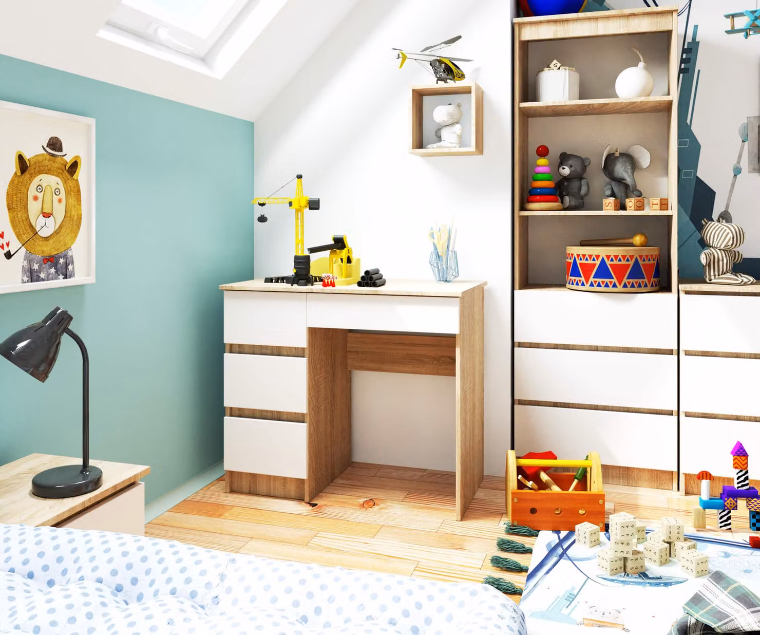 Scrivania da 90 cm con 4 cassetti, scrivania per computer, scrivania da lavoro per ufficio e bambini