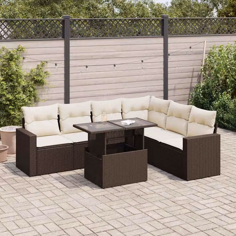 Maison Exclusive - Set Divani da Giardino 7 pz con Cuscini Marrone in Polyrattan