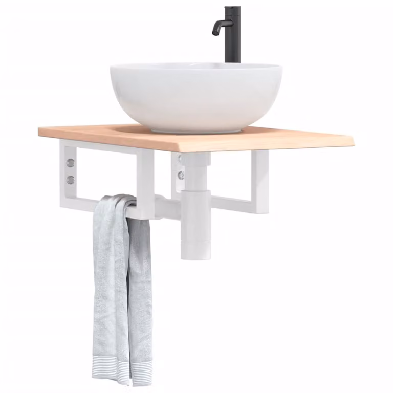 vidaXL Ripiano a Parete per Lavabo in Rovere e Metallo, Bianco e Marrone