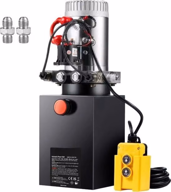 Pompa Idraulica a Mano a Doppia Azione con Aggregato 12V 1600W e Serbatoio in Acciaio Inox da 1,5 Galloni, Colore Nero