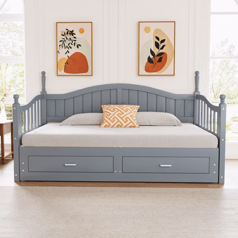 okwish divano letto 90/180×190cm，Letto per bambini Letto per ragazzi con letto estraibile Letto matrimoniale multifunzionale con molti vani portaoggetti e connessione di ricarica ，Senza materasso，Grigio